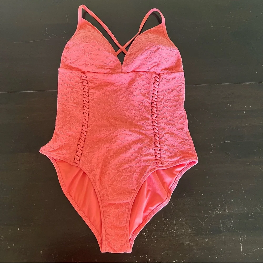 Jessica Simpson MELON Rose Bay 1 piece swimsuit adjustable straps removable pads